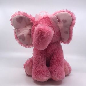 Russ Berrie Plush Pink Fluffy Elephant With Big Ears W/ Heart Fannie Stuffed Toy
